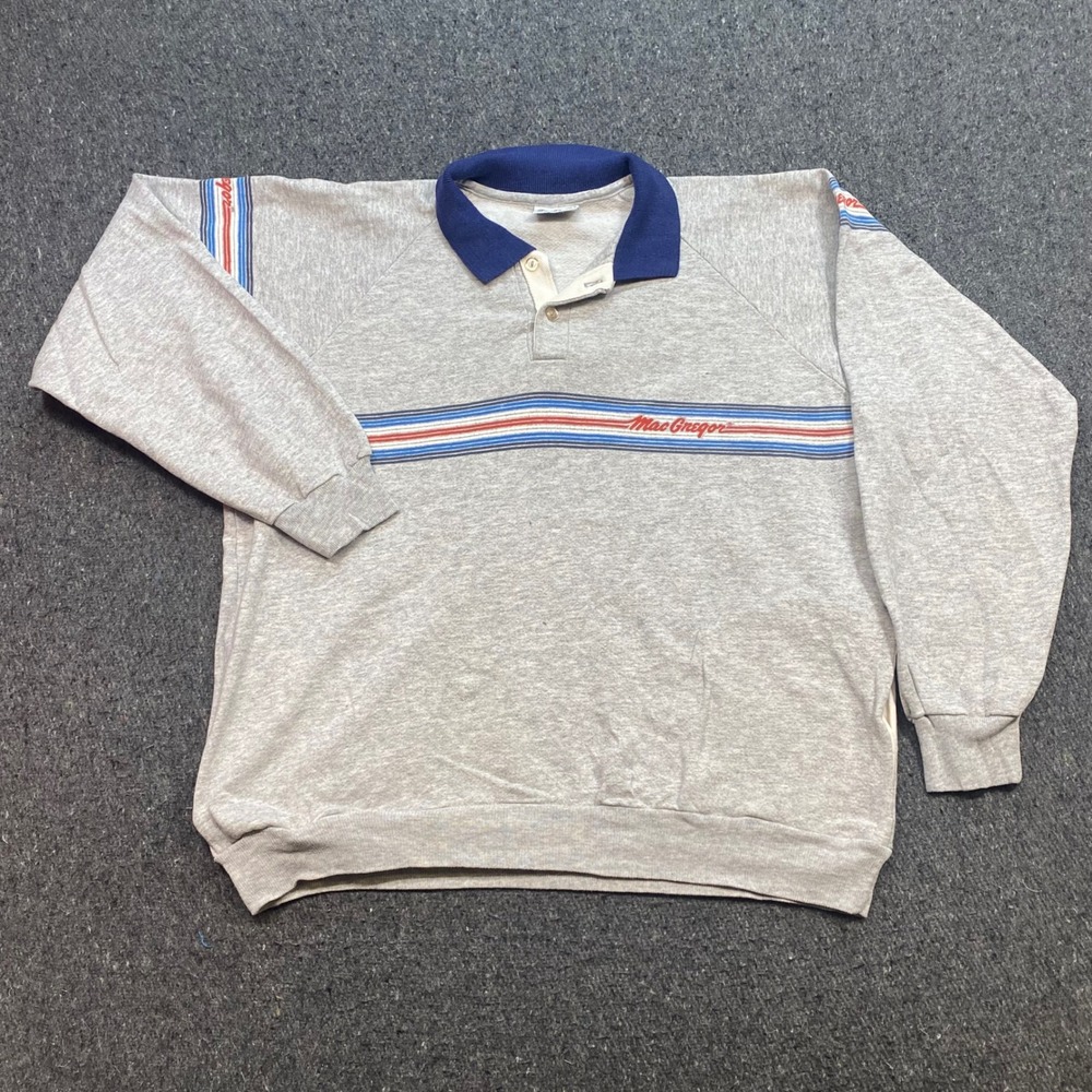 MacGregor Sweatshirt Sz XL Mens Grey Retro Skater Racing Stripe Polo Made in USA